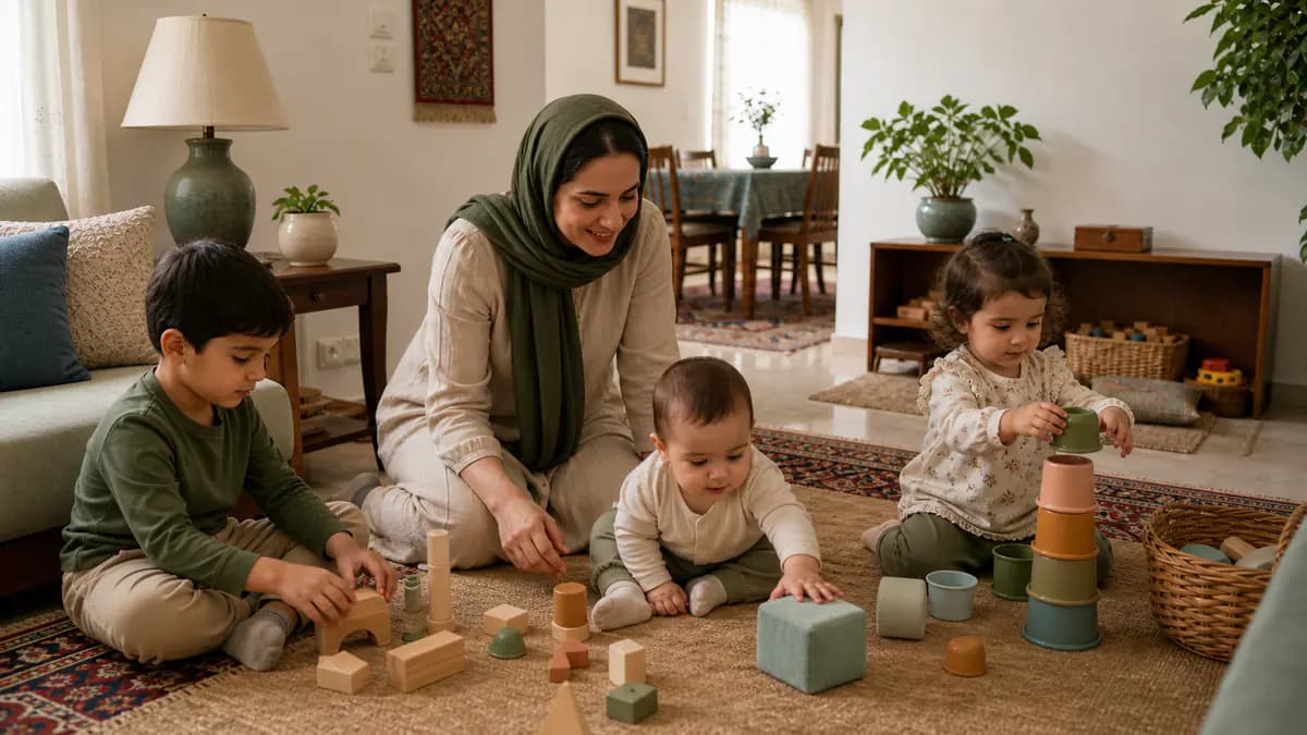 کودکان خانواده در سن‌های نوزادی تا پیش‌دبستانی بازی‌های متناسب با مرحله رشد انجام می‌دهند و والد همراه آن‌هاست
