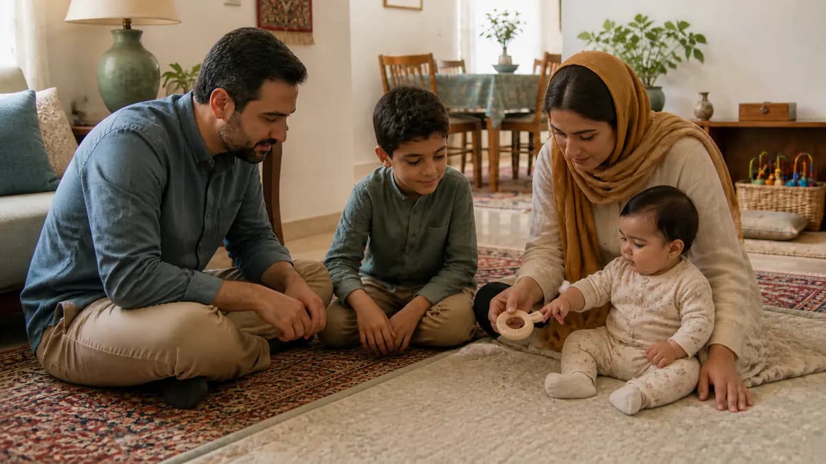 والد در کنار نوزاد بیدار یک دندانگیر ساده و خنک را با نظارت در دسترس او قرار میدهد