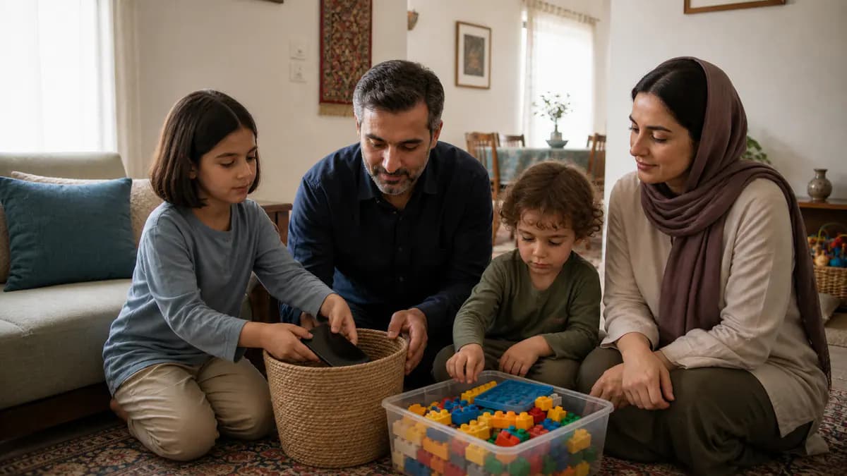 کودک با مشارکت والد تلفن را در سبد میگذارد و یک بازی ساختنی را برای ادامه انتخاب میکند