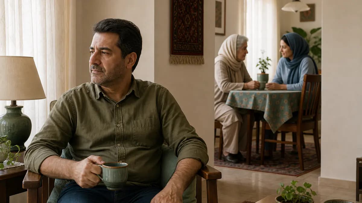 مراقب خانوادگی کنار پنجره استراحت میکند و مراقب جایگزین در پسزمینه با عضو خانواده همراه است